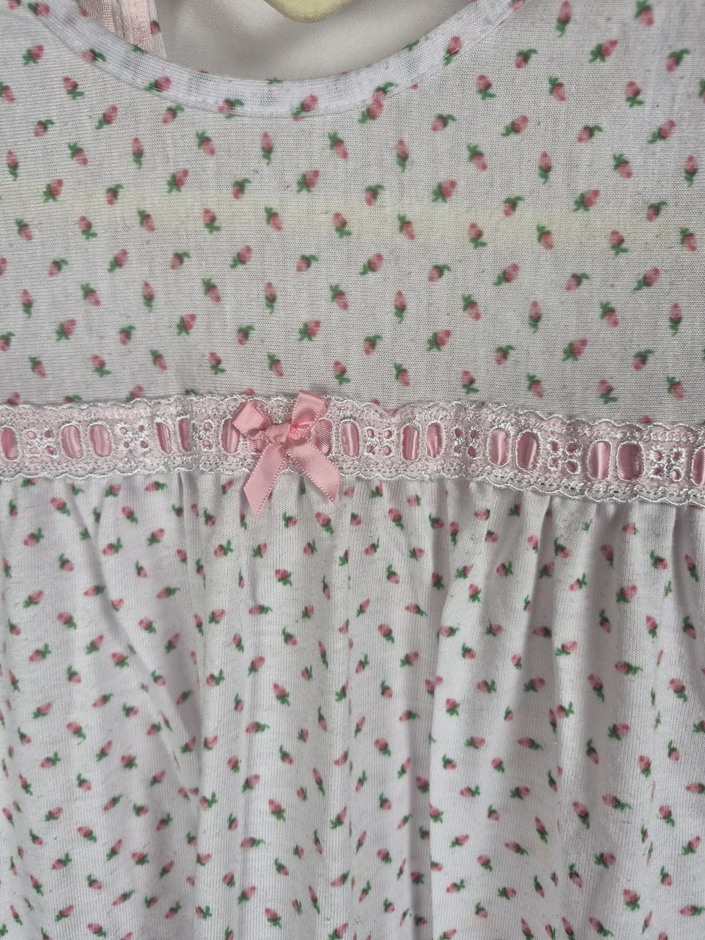 Laura Dare Rosebud Girls White and Pink Floral Nightgown with Lace Trim Size 4T